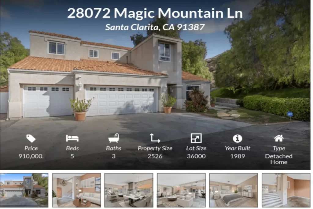 Luxury 5-Bedroom Home for Sale in Santa Clarita – 28072 Magic Mountain Ln Luxury 5-Bedroom Home at 28072 Magic Mountain Ln, Santa Clarita, CA - Spacious driveway and lush greenery.